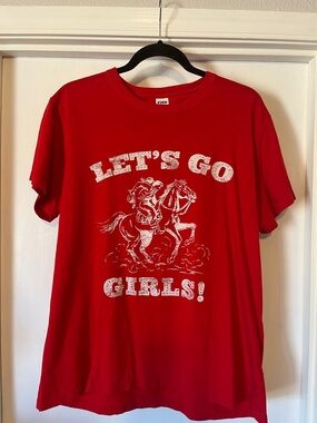 PINK Victoria's Secret Red Graphic 'Let's Go Girls!' Tee